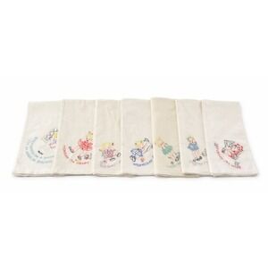 7 Vintage Embroidered Childs Days of the Week  Flour Sack Towels Little Girl Cat